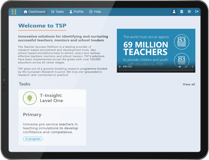 T-Insight: learn to teach, primary course. Example of the TSP platform dashboard.